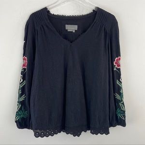 ❤️ Anthropologie Helene Embroidered Peasant Blouse L